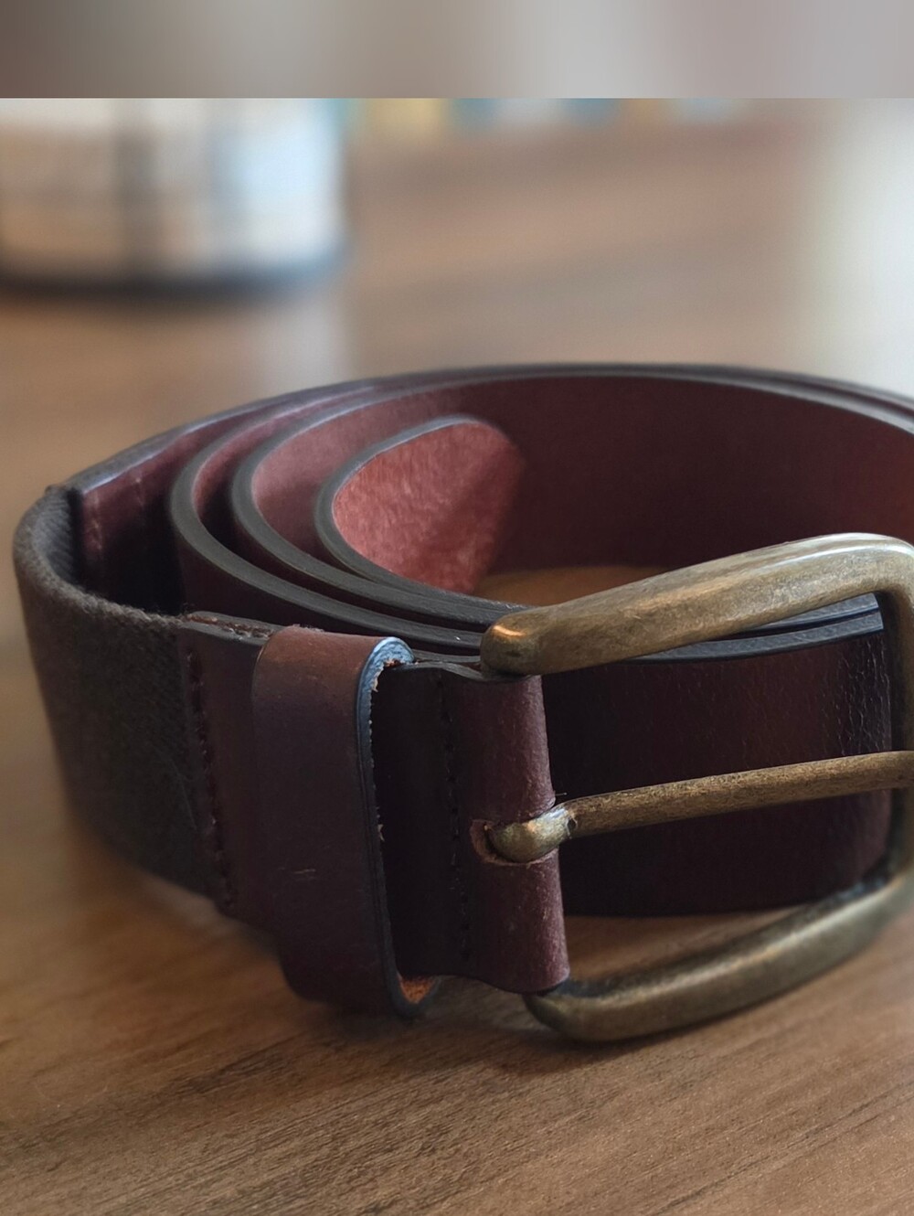 L.L. Bean Men's Brown Leather Belt With Brass Buckle Made In UK Size 46
